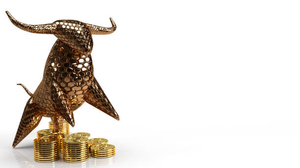istock gold bull and coins on white background for business content 3d rendering. 1264235315