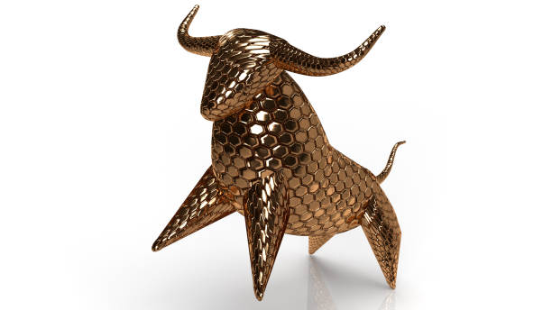 istock gold bull on white background for business content 3d rendering. 1264235339