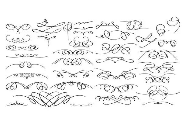 Vector illustration of Calligraphic decorative elements in vector format. Hand drawn vignettes collection.