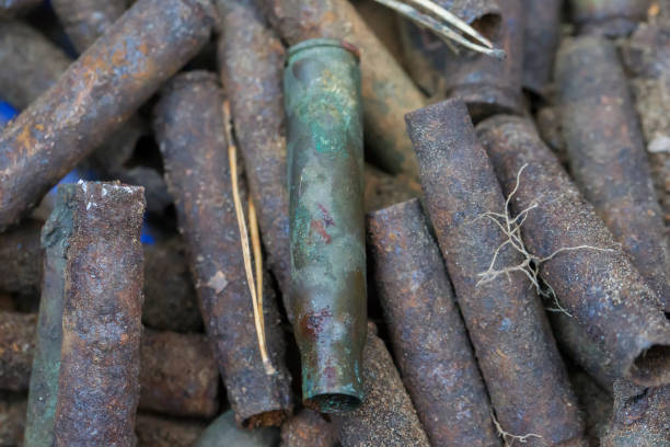 istock Old rusty military cartridges, sleeves 1264238822