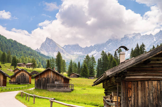 mountain sceneries inside Val San Nicolò, Val di Fassa, Dolomites, Italy