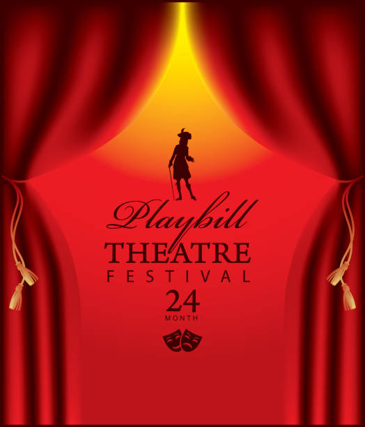 баннер для театрального фестиваля с красными шторами - playbill stock illustrations