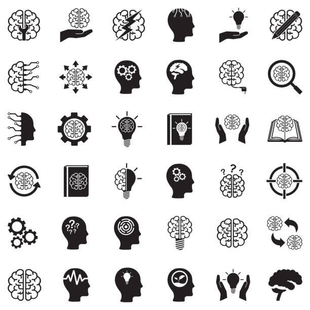 Brain Icons. Black Flat Design. Vector Illustration. Head, Brain, Idea, strategy clipart stock illustrations