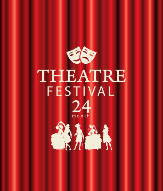 赤いカーテンで演劇祭のバナー - playbill点のイラスト素材／クリップアート素材／マンガ素材／アイコン素材
