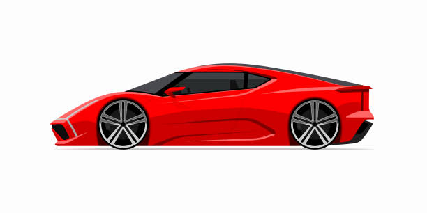 Sports car icon in flat style. Side view of the supercar isolated on white background Sports car icon in flat style. Side view of the supercar isolated on white background. sports car stock illustrations