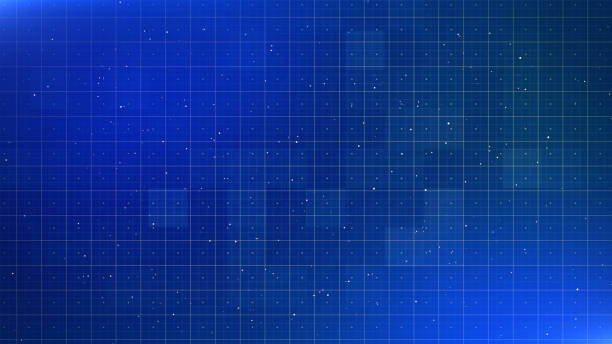 Grid with particles dust flare and geometric mosaic abstract on blue background Grid with particles dust flare and geometric mosaic abstract on blue background blueprint texture stock pictures, royalty-free photos & images