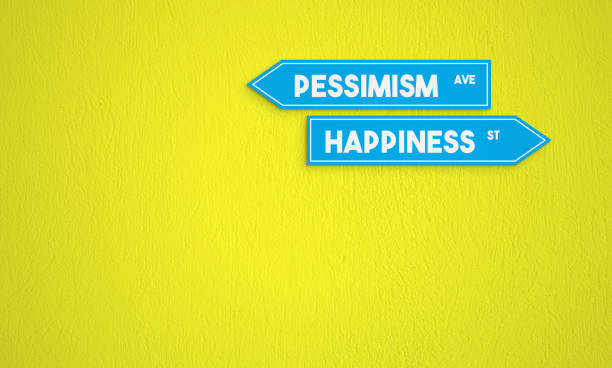 istock Two Directional Sign Pessimism and Happiness On The Yellow Wall Background 1264275562