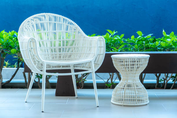 istock beautiful terrace with white furniture 1264278821