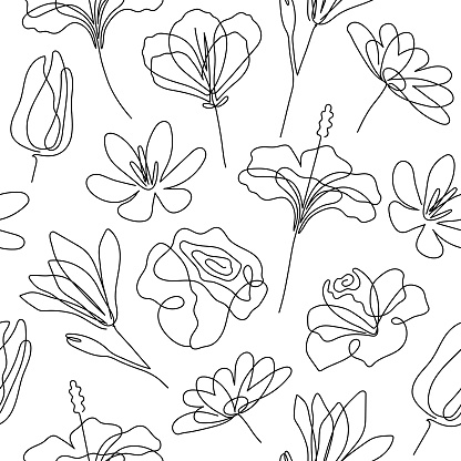 Floral pattern made with continuous line drawing.
Editable vectors.