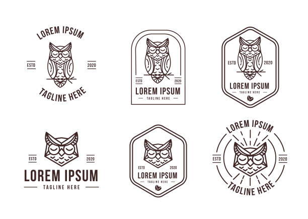 Set of owl icon vector with lineart design style Set of owl icon vector with lineart design style owl stock illustrations