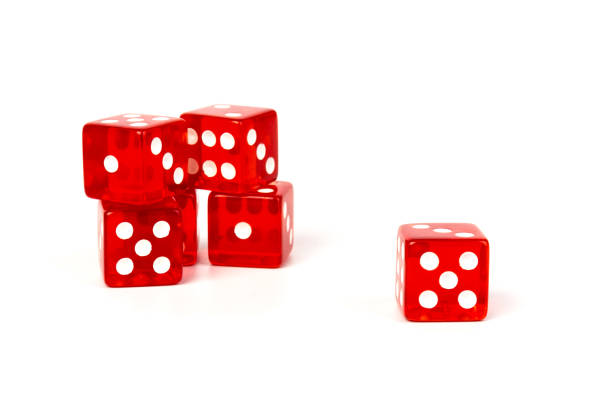 istock Transparent and red glass dices isolated on white background. 1264285034