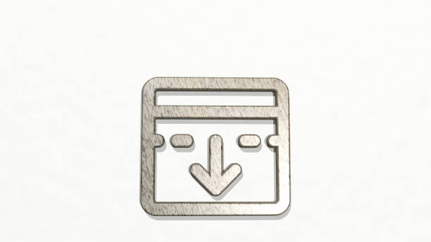 app window move down on the wall. 3D illustration of metallic sculpture over a white background with mild texture