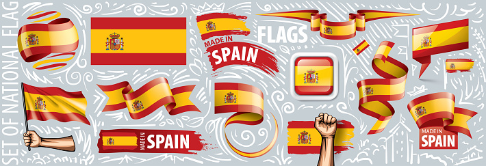 Vector set of the national flag of Spain in various creative designs.