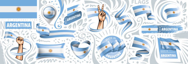 çeşitli yaratıcı tasarımlar arjantin ulusal bayrağı vektör seti - argentina stock illustrations