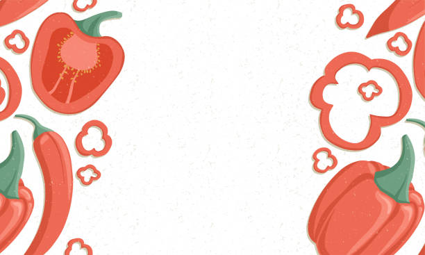 ilustrações de stock, clip art, desenhos animados e ícones de autumn bell peppers border vector cartoon illustration. chili peppers horizontal banner. - mexico chili pepper bell pepper pepper