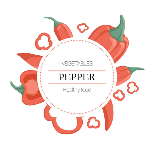 wektor papryki i papryki chili okrągłe tło w stylu kreskówki na jesienną projektowania rynku gospodarstwa. - mexico chili pepper bell pepper pepper stock illustrations