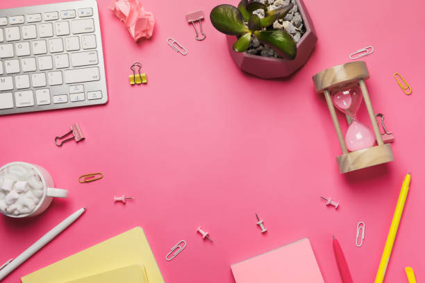 istock Workspace with blank clip board, keyboard, office supplies 1264292656