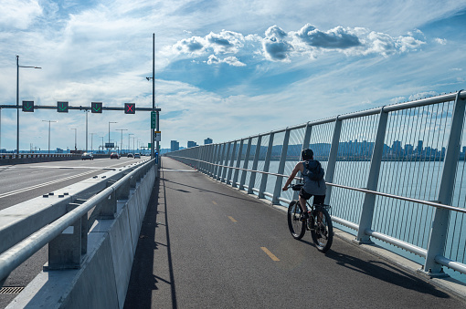 Montreal, CA - 31 July 2020: Multi-use pathway on new Samuel de Champlain Bridge