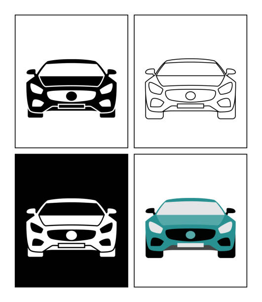 輸送アイコンのセット。 - car driving front view cartoon点のイラスト素材／クリップアート素材／マンガ素材／アイコン素材