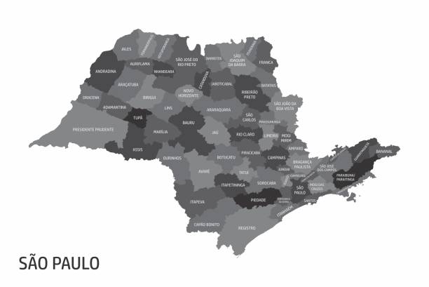 mapa regionów stanu sao paulo - santos stock illustrations