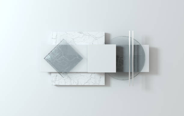 istock Simple geometric shapes, flat lay scene 3d render abstract business background. White and red colors 1264300480