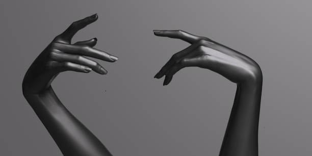 istock Relaxed delicate hand gestures, black female mannequin hands 3d rendering concept 1264303940