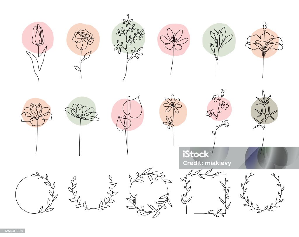 Conjunto de flores de una sola línea - arte vectorial de Flor libre de derechos