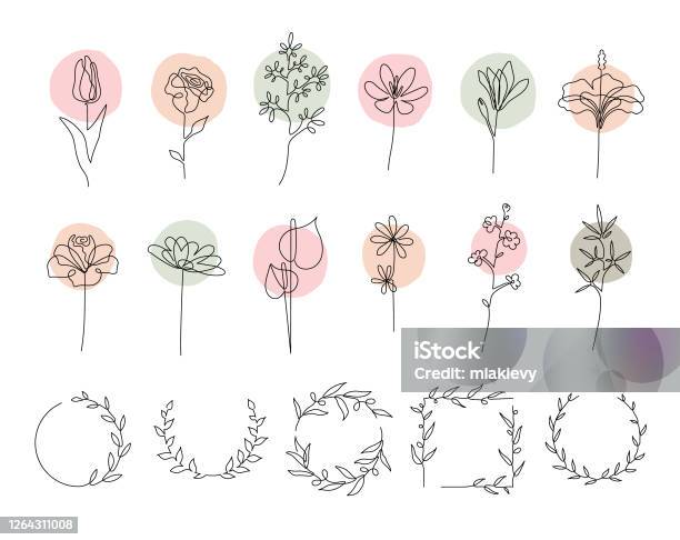 Ilustración de Conjunto De Flores De Una Sola Línea y más Vectores Libres de Derechos de Flor - Flor, Diseño de trazado, Ilustración