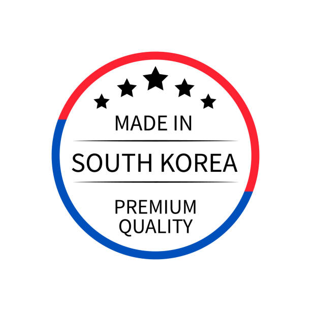 ilustrações, clipart, desenhos animados e ícones de feito na coreia do sul selo redondo. ícone vetorial de marca de qualidade. perfeito para design de logotipo, tags, crachás, adesivos, emblema, embalagem do produto, etc. - made in korea