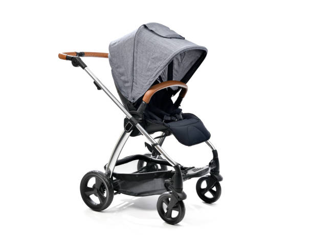 istock Modern baby carriage with chrome finish isolated on white background 1264311357