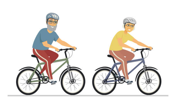 illustrations, cliparts, dessins animés et icônes de cyclisme de personnes âgées - illustration plate de modèle de conception - cycling senior adult sports helmet men