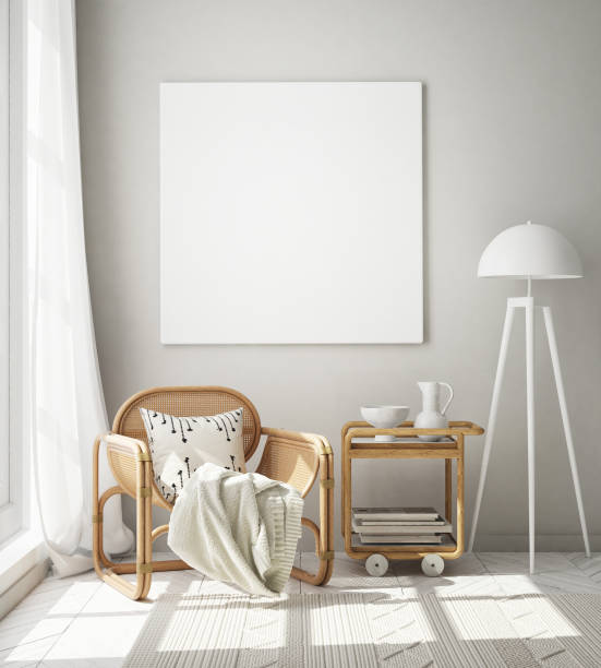 istock mock up poster frame in hipster interior background, scandinavian style, 3D render 1264316558