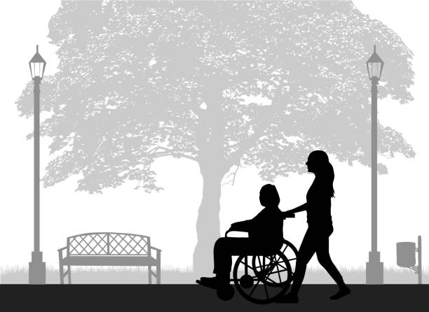 Silhouette of a woman who is in a wheelchair. Silhouette of a woman who is in a wheelchair. medicine silhouettes stock illustrations