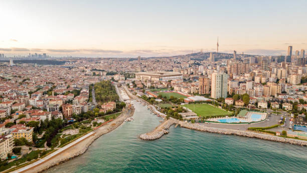 moda and kiziltoprak aerial view, kadikoy, istanbul, türkei - kadikoy district stock-fotos und bilder