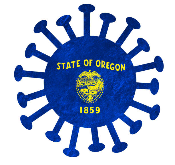 State flag of Oregon with corona virus or bacteria - Isolated on white State flag of Oregon with corona virus or bacteria - Isolated on white oregon us state photos stock pictures, royalty-free photos & images