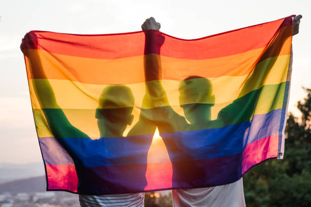 het paar van het homo - queer flag stockfoto's en -beelden