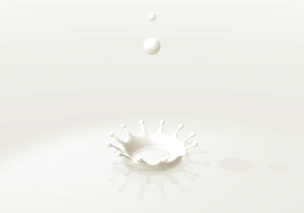 goutte de lait blanc et couronne de lait, illustration 3d - foods and drinks simplicity purity clothing photos et images de collection