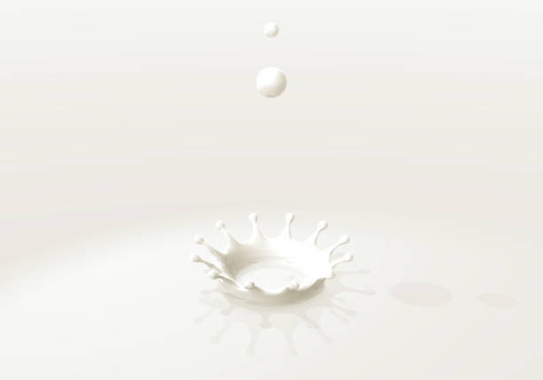 goccia di latte bianco e corona di latte, illustrazione 3d - foods and drinks simplicity purity clothing foto e immagini stock