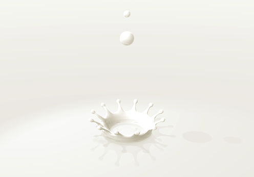 White milk drop and milk crown, 3D illustration