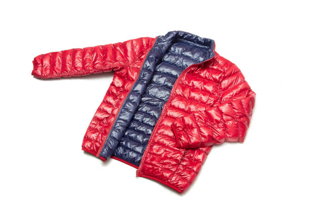 Blue and red full zipper windbreaker down jacket, stock photo