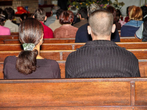 mass of people attending the service at the church