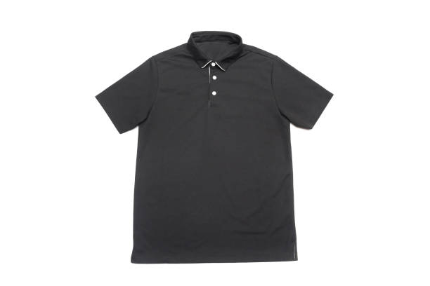 istock Blank black polo shirt with three white buttons. 1264330073
