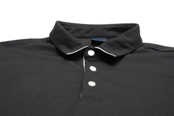 istock Blank black polo shirt with three white buttons. 1264330704
