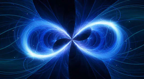 Blue glowing infinity sign, computer generated abstract background, 3D rendering