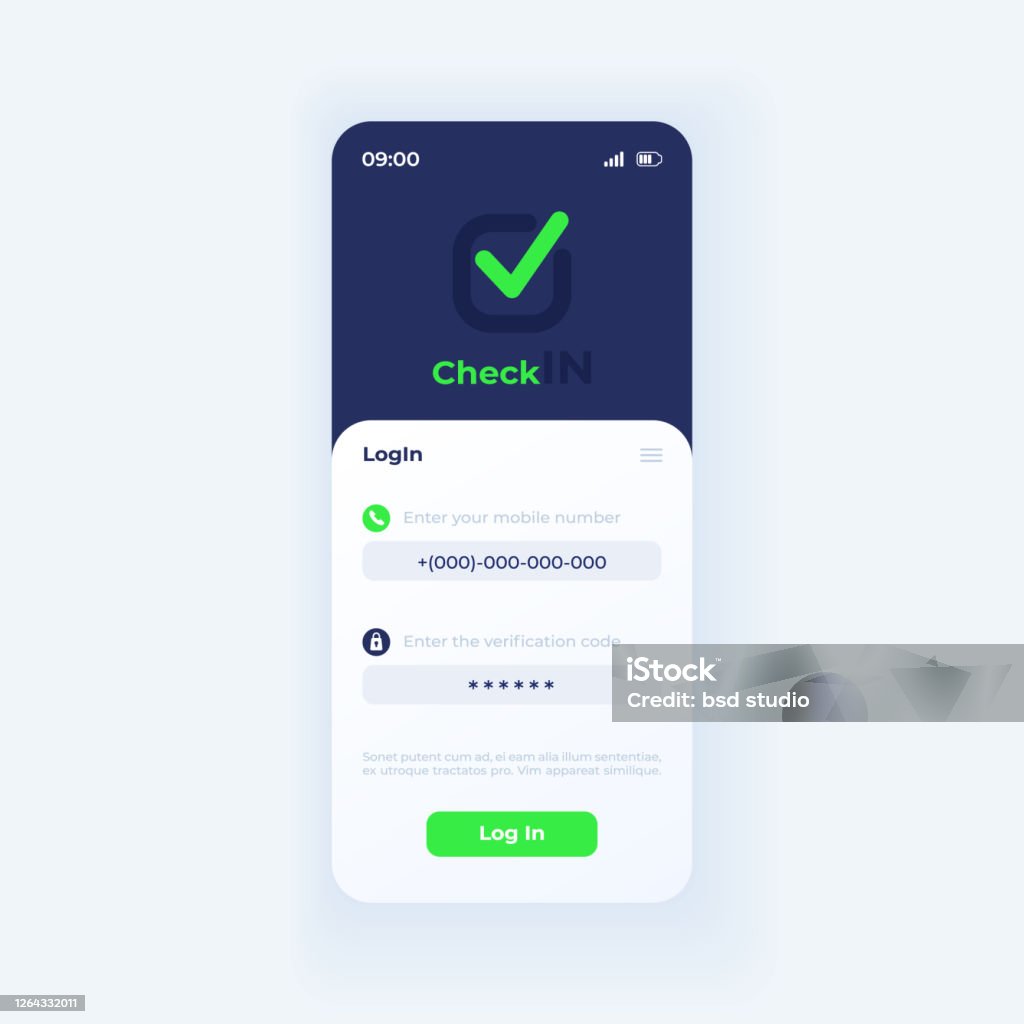 Check 'n Check In App Smartphone Interface Vector Template Stock Illustration ...