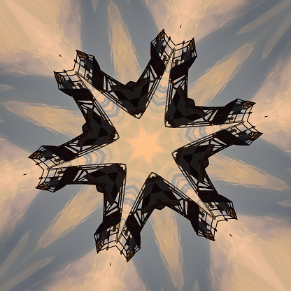 A six sided kaleidoscope, or hexagon, manipulation of a navigation beacon has resulted in something that looks like it could be a space station maybe