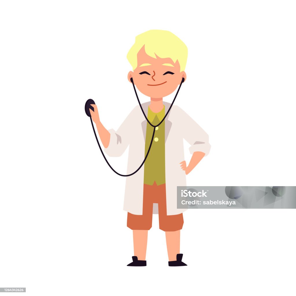 Nhân Vật Hoạt Hình Cậu Bé Đóng Vai Một Bác Sĩ Minh Họa Vector ...