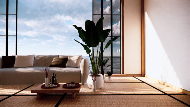 istock Sofa on empty room japanese design on tatami mat ,3D rendering 1264342748