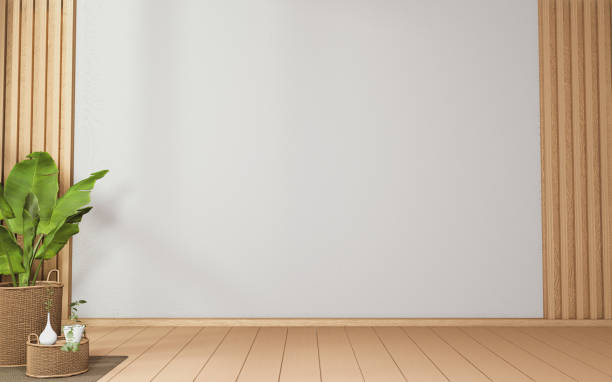 istock Plants decoration on empty room interior with wooden floor. 3D rendering 1264342969
