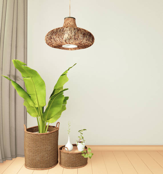istock Plants decoration on empty room interior with wooden floor. 3D rendering 1264343541